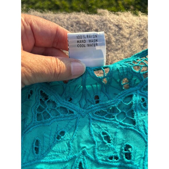 Blue Sky Handcrafted Bali 2Pc Turquoise Embroidered Lace Top Maxi Skirt Set Vtg - Picture 11 of 11